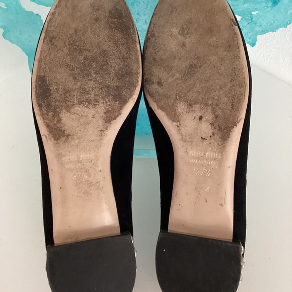 MIU MIU SUEDE FLATS WITH CRYSTAL HEEL EMBELLISHMENT SIZE 37.5 / US 7 - Picture 9 of 9
